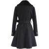 imageCHICWISH Womens TaupeNude PinkBlack Faux Fur Wide Lapel Turn Down Shawl Collar Belted Flare Wool Blend CoatBlack