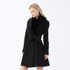 imageCHICWISH Womens TaupeNude PinkBlack Faux Fur Wide Lapel Turn Down Shawl Collar Belted Flare Wool Blend CoatBlack