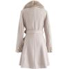 imageCHICWISH Womens TaupeNude PinkBlack Faux Fur Wide Lapel Turn Down Shawl Collar Belted Flare Wool Blend CoatNude Pink