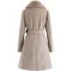 imageCHICWISH Womens TaupeNude PinkBlack Faux Fur Wide Lapel Turn Down Shawl Collar Belted Flare Wool Blend CoatTaupe