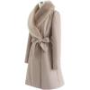 imageCHICWISH Womens TaupeNude PinkBlack Faux Fur Wide Lapel Turn Down Shawl Collar Belted Flare Wool Blend CoatTaupe