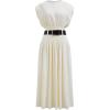 imageCHICWISH Women 2 Piece Outfits Set Casual Crew Neck Cap Sleeves Crop Knit Top and High Waist Midi Skirt with BeltCream