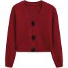 imageCHICWISH Women Open Front Rose Buttoned Crop Knit Cardigan V Neck Long Sleeve Casual Solid Sweaters Cardigan TopRed
