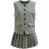 imageCHICWISH Women Summer 2 Piece Outfits Button Down V Neck Sleeveless Vest Blazer Waistcoat and Pleated Mini Dress SetGrey