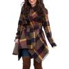 imageCHICWISH Women Turn Down Shawl Collar Open Front Plum Check Asymmetric Hemline Wool Blend Coat Size XXXL