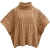 imageCHICWISH Women Turtleneck Cable Knit Cape Sweater Chunky Fall Casual Pullover Top Elbow Sleeves Sweater Vest CamelCamel