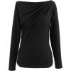 imageCHICWISH Womens Boat Neck Ruched Long Sleeves Knit TopBoat Neckblack
