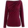 imageCHICWISH Womens Boat Neck Ruched Long Sleeves Knit TopBoat Neckburgundy