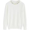 imageCHICWISH Womens CaramelBlackNavyDusty BlueCreamWhite Pearl Trimmed Soft Knit TopWhite