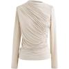 imageCHICWISH Womens Mock Neck Ruched Long Sleeves Knit TopMock Neckcream