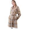 imageCHICWISH Womens Open Front Drape Long Cardigan Collared Grid Pattern Tie Waist Knit Long Sleeve Coat with PocketsTan