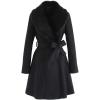 imageCHICWISH Womens TaupeNude PinkBlack Faux Fur Wide Lapel Turn Down Shawl Collar Belted Flare Wool Blend CoatBlack