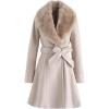 imageCHICWISH Womens TaupeNude PinkBlack Faux Fur Wide Lapel Turn Down Shawl Collar Belted Flare Wool Blend CoatNude Pink