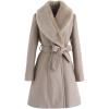 imageCHICWISH Womens TaupeNude PinkBlack Faux Fur Wide Lapel Turn Down Shawl Collar Belted Flare Wool Blend CoatTaupe