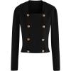 imageCHICWISH Womens WhiteBlackLight PinkRed HeartShape Buttons Square Neck Knit TopBlack