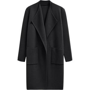 imageCHICWISH Women Open Front Knit Long Cardigan Patch Pocket Long Sleeve Fall Winter Casual Chunky Coatigan Sweater CoatBlack