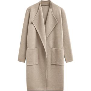 imageCHICWISH Women Open Front Knit Long Cardigan Patch Pocket Long Sleeve Fall Winter Casual Chunky Coatigan Sweater CoatLight Tan