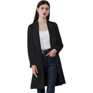 imageCHICWISH Womens BlackBrownOatmealIvory Lapel Open Front Quilted Wide lapel CottonBlend CoatBlack