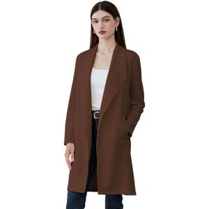 imageCHICWISH Womens BlackBrownOatmealIvory Lapel Open Front Quilted Wide lapel CottonBlend CoatBrown