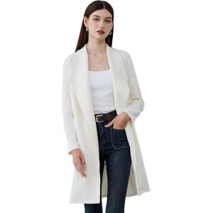 imageCHICWISH Womens BlackBrownOatmealIvory Lapel Open Front Quilted Wide lapel CottonBlend CoatIvory