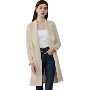 imageCHICWISH Womens BlackBrownOatmealIvory Lapel Open Front Quilted Wide lapel CottonBlend CoatOatmeal