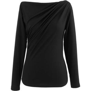 imageCHICWISH Womens Boat Neck Ruched Long Sleeves Knit TopBoat Neckblack
