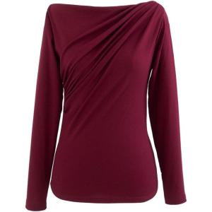 imageCHICWISH Womens Boat Neck Ruched Long Sleeves Knit TopBoat Neckburgundy