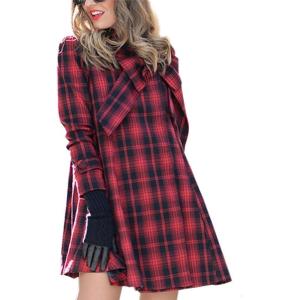 imageCHICWISH Womens Comfy Casual Warm Big Bow GreenRed Tartan Check Dolly Dress CoatRed