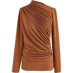 imageCHICWISH Womens Mock Neck Ruched Long Sleeves Knit TopMock Neckpumpkin