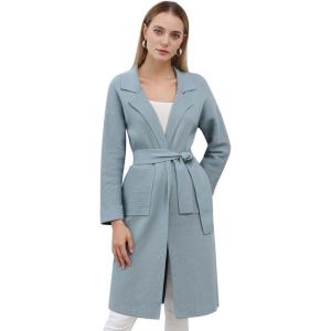 imageCHICWISH Womens Open Front Cardigan Long Sleeve Notch Lapel Belted Longline Coatigan Ribbed Knit Coat With PocketsBlue