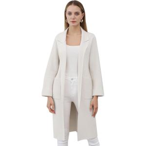 imageCHICWISH Womens Open Front Cardigan Long Sleeve Notch Lapel Belted Longline Coatigan Ribbed Knit Coat With PocketsIvory