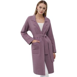 imageCHICWISH Womens Open Front Cardigan Long Sleeve Notch Lapel Belted Longline Coatigan Ribbed Knit Coat With PocketsMauve