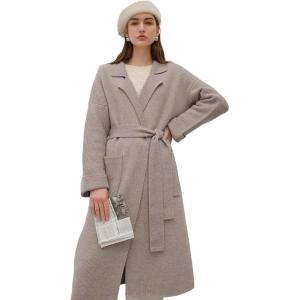 imageCHICWISH Womens Open Front Cardigan Long Sleeve Notch Lapel Belted Longline Coatigan Ribbed Knit Coat With PocketsTaupe