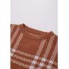 imageCHICWISH 2023 Fall Winter Womens Caramel Classic Plaid Round Neck Oversized Sweaters Long Sleeve Casual Knit Pullover TopsCaramel
