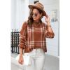 imageCHICWISH 2023 Fall Winter Womens Caramel Classic Plaid Round Neck Oversized Sweaters Long Sleeve Casual Knit Pullover TopsCaramel