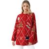 imageCHICWISH Women Christmas Knit Cardigan Gingerbread Oversized Sweater Crewneck Long Sleeves Open Front Button Knit CoatRed