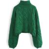 imageCHICWISH Women Turtleneck Christmas Sweater Cable Crop Long Sleeve Pullover Sweaters Fall Winter Casual Chunky Knit TopsGreen