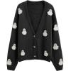 imageCHICWISH Womens Black Purple Halloween Ghost Patch Open Front Cardigan Sweaters V Neck Casual Button Down Knit CoatsBlack Ghost
