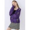 imageCHICWISH Womens Black Purple Halloween Ghost Patch Open Front Cardigan Sweaters V Neck Casual Button Down Knit CoatsPurple