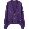 imageCHICWISH Womens Black Purple Halloween Ghost Patch Open Front Cardigan Sweaters V Neck Casual Button Down Knit CoatsPurple
