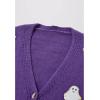imageCHICWISH Womens Black Purple Halloween Ghost Patch Open Front Cardigan Sweaters V Neck Casual Button Down Knit CoatsPurple Ghost