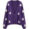 imageCHICWISH Womens Black Purple Halloween Ghost Patch Open Front Cardigan Sweaters V Neck Casual Button Down Knit CoatsPurple Ghost