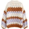 imageCHICWISH Womens CreamSmoke Color Blocked Puff Sleeves VNeck HandKnit Chunky CardiganCreamhigh Neck Sweater