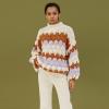 imageCHICWISH Womens CreamSmoke Color Blocked Puff Sleeves VNeck HandKnit Chunky CardiganCreamhigh Neck Sweater