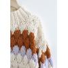 imageCHICWISH Womens CreamSmoke Color Blocked Puff Sleeves VNeck HandKnit Chunky CardiganCreamhigh Neck Sweater