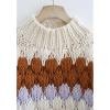 imageCHICWISH Womens CreamSmoke Color Blocked Puff Sleeves VNeck HandKnit Chunky CardiganCreamhigh Neck Sweater
