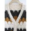 imageCHICWISH Womens CreamSmoke Color Blocked Puff Sleeves VNeck HandKnit Chunky CardiganSmoke