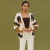 imageCHICWISH Womens CreamSmoke Color Blocked Puff Sleeves VNeck HandKnit Chunky CardiganSmoke