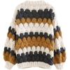 imageCHICWISH Womens CreamSmoke Color Blocked Puff Sleeves VNeck HandKnit Chunky CardiganSmoke
