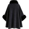 imageCHICWISH Womens OatmealGreyBlackPink SelfTie Bowknot Faux Fur PonchoBlack